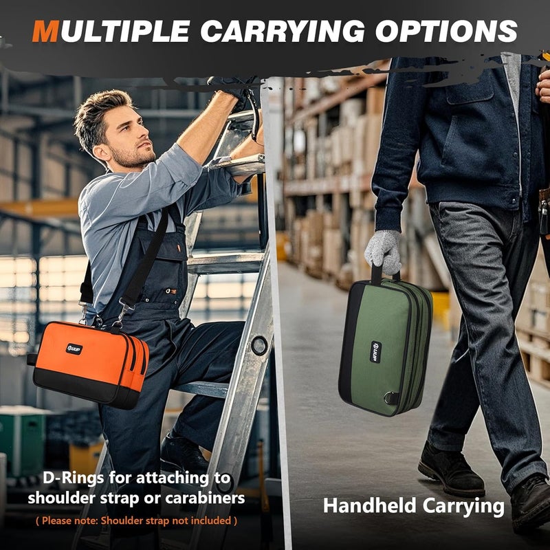 UUP 12" Small Tool Bag 2 Pack, Zipper Tool Pouch 2 Compartments, Utility ToolBag with Carrying Handle, Toolbox Organization, Screwdriver Storage Tool Box, Electrician Mechanic Men Dad Gifts, Orange/Green - Image 5